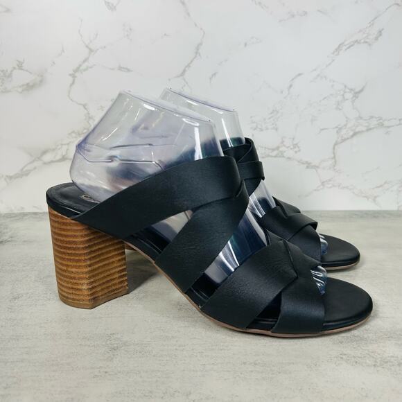 Seychelles Criss-Cross Leather Block Heel Sandals US Women's 10 Black Open Toe - Picture 4 of 10